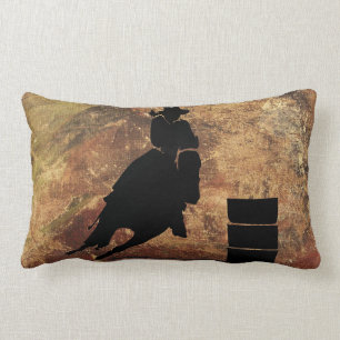 Almofada Lombar Silhueta de Barrel Racing Girl em uma textura verd