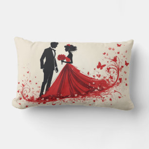 Almofada Lombar Silhueta de Casamento Vermelho Romântico da Noiva