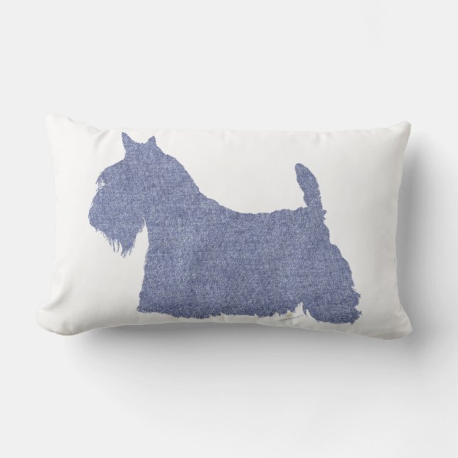 Almofada Lombar Silhueta de Terrier Escocês em Jeans (Frente)