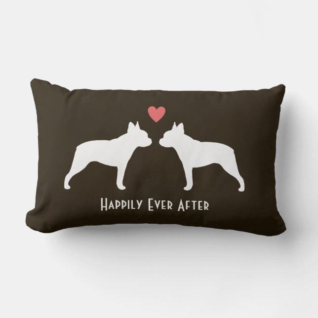 Almofada Lombar Silhuetas de Boston Terrier com texto do costume (Frente)