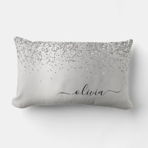 Almofada Lombar Silver Glitter Monograma Nome Luxury Girly