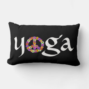 Almofada Lombar Símbolo de Paz de Yoga Floral em Preto