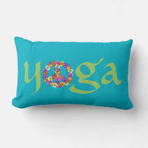 Almofada Lombar Símbolo de Paz de Yoga Floral na Turquesa