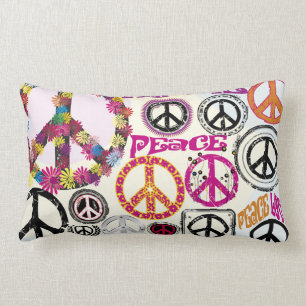 Almofada Lombar Símbolos retros do Hippie da paz & do amor de