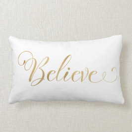 Almofada Lombar Simples Natal Elegante Acredite Dourado Branco