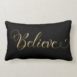 Almofada Lombar Simples Natal Elegante Acredite Dourado Negro