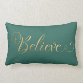Almofada Lombar Simples Natal Elegante Acredite Dourado Teal
