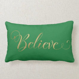 Almofada Lombar Simples Natal Elegante Acredite Dourado Verde