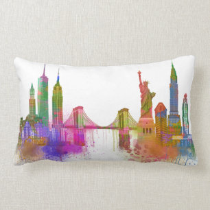 Almofada Lombar Skyline de Nova York - Arco-íris