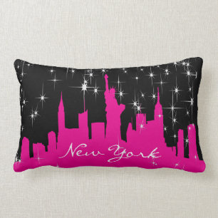 Almofada Lombar Skyline estrelado de New York do rosa quente e do