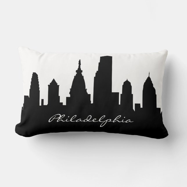 Almofada Lombar Skyline preto e branco de Philadelphfia (Frente)