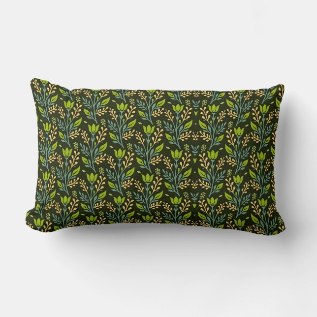 Almofada Lombar Sofisticado design de padrão floral azul e bege (Frente)