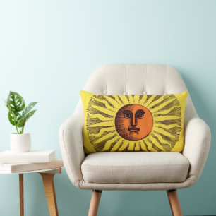 Almofada Lombar Sol Hippie Feliz Sorridente Amarelo Celestial Vint