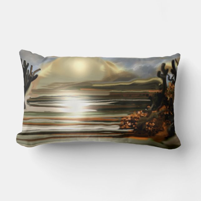 Almofada Lombar Sol Sobe No Deserto A Abstrato Art Sudoeste (Frente)