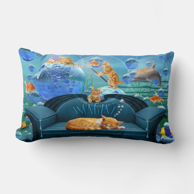 Almofada Lombar Sonhando Tabby Cat Underwater Fantasy (Frente)