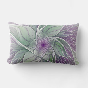 Almofada Lombar Sonho de Flor, Arte Fractal Abstrata Roxa Verde