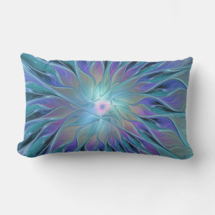 Almofada Lombar Sonho de Flor Roxa Azul Arte Fractal Abstrata