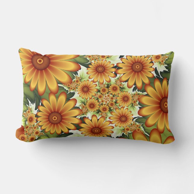 Almofada Lombar Sonho Floral, Abstrato moderno floresce Arte Fract (Frente)