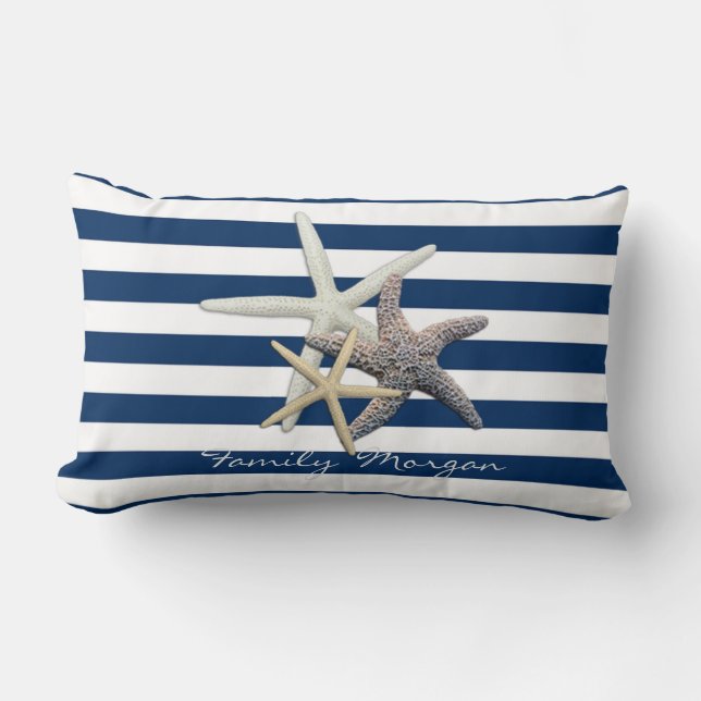 Almofada Lombar Starfish Adorável, Marinho Azul, Stripes Personali (Frente)