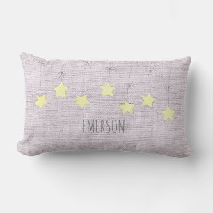 Almofada Lombar Stars Baby Name Birthdate Pink Linen Nursery Decor