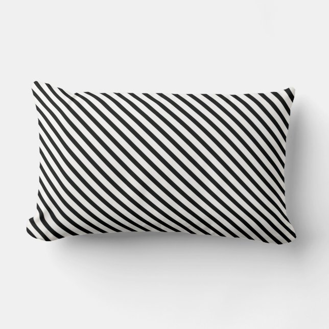 Almofada Lombar Striped (Preto e Branco) | Diagonal) Qualquer Tama (Frente)