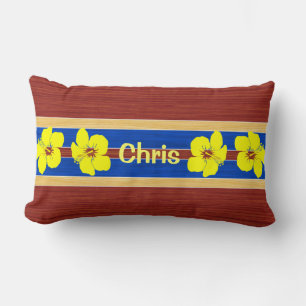 Almofada Lombar Surfboard de madeira falsa do Hibiscus Amarelo