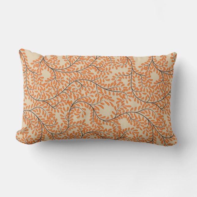 Almofada Lombar Swirling Orange Leaves on Beige Background (Frente)