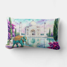 Almofada Lombar Taj Mahal & Elefante Aquarela