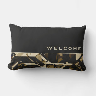 Almofada Lombar Tan Black & Beige Abstrato Geométrico Bem-vindo