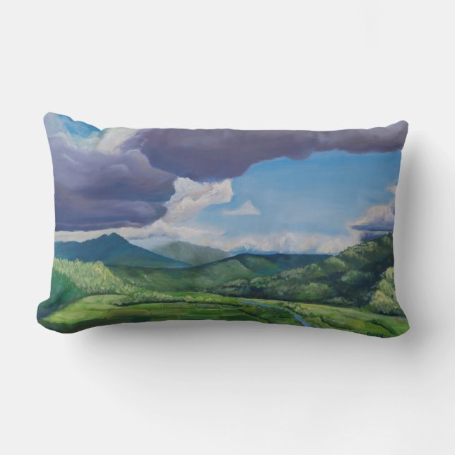 Almofada Lombar Taro Fields Hanalei Hawaii Oil Painting (Frente)