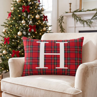 Almofada Lombar Tartan Xadrez Vermelho Natal Personalizado Monogra
