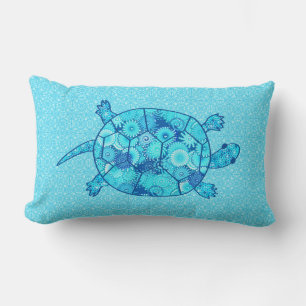 Almofada Lombar Tartaruga-frágil-espiral - cobalto e azul-turquesa