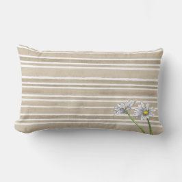 Almofada Lombar Taupe Uneven Striped Floral Watercolor Daisy
