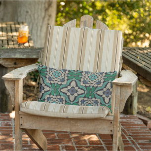 Almofada Lombar Teal Blue Taupe Brown Orient Arte Tribal