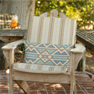 Almofada Lombar Teal Blue Terracotta Orange Taupe Brown Tribal Art