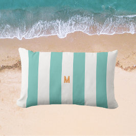 Almofada Lombar Teal Cabana Stripe & Personalizado Monograma Laran