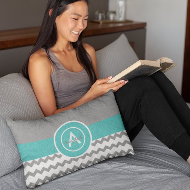 Almofada Lombar Teal Chevron cinza (Criador carregado)