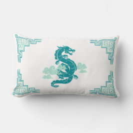 Almofada Lombar Teal Chinoiserie Dragon e Nuvens