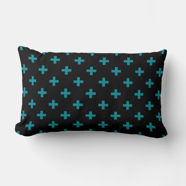 Almofada Lombar Teal polka cruza em preto (Frente)