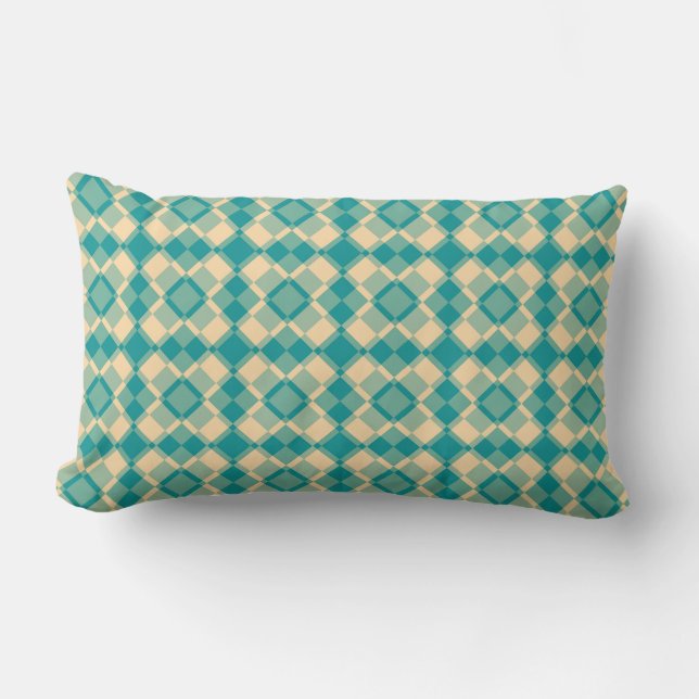 Almofada Lombar Teal Yellow Checker Argyle Pattern (Frente)