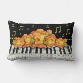 Almofada Lombar Teclado de Piano e Notas das Rosas Douradas