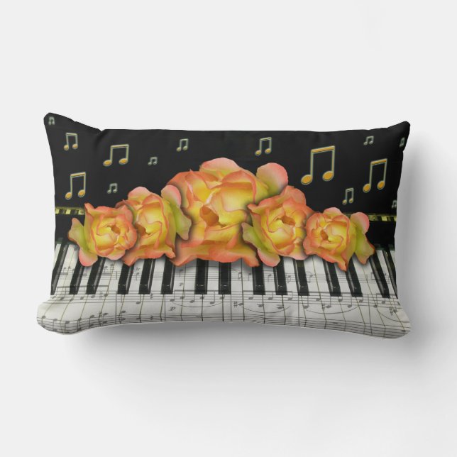 Almofada Lombar Teclado de Piano e Notas das Rosas Douradas (Frente)