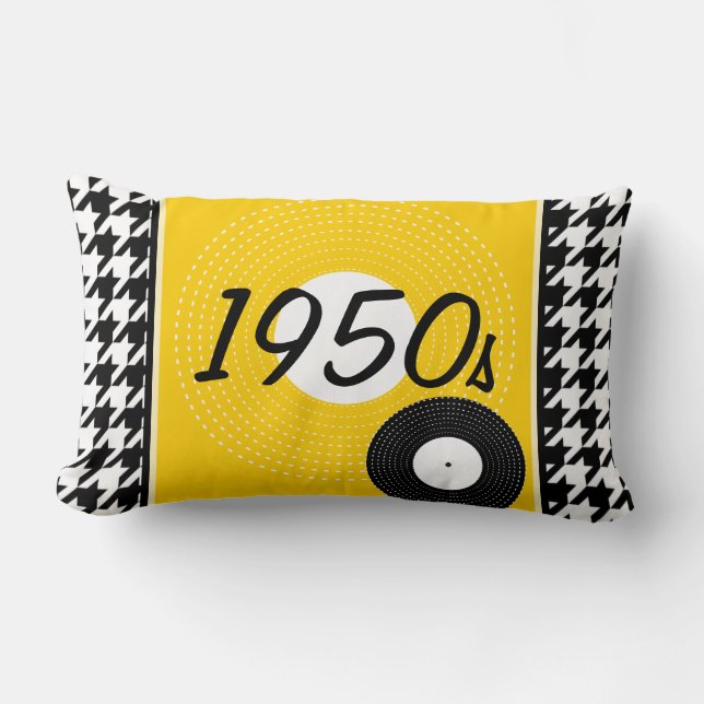 Almofada Lombar Tema amarelo, preto e branco com verificação1950s (Frente)