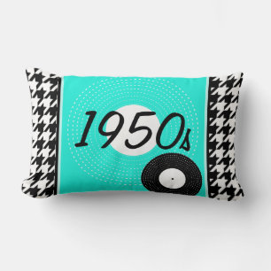 Almofada Lombar Tema Teal, azul, preto e branco checkered1950s