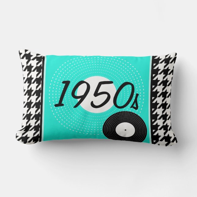 Almofada Lombar Tema Teal, azul, preto e branco checkered1950s (Frente)