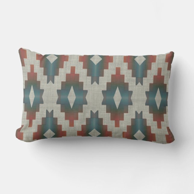 Almofada Lombar Terracotta Red TaupeBrown Teal Blue Arte Tribal (Frente)