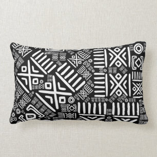 Almofada Lombar Teste padrão africano étnico #6 preto e branco