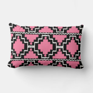 Almofada Lombar Teste padrão asteca de Ikat - rosa fúcsia, preto