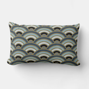 Almofada Lombar Teste padrão azul da curva do art deco da ardósi