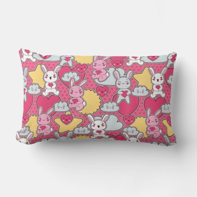 Almofada Lombar Teste padrão da criança de Kawaii com Doodles (Frente)